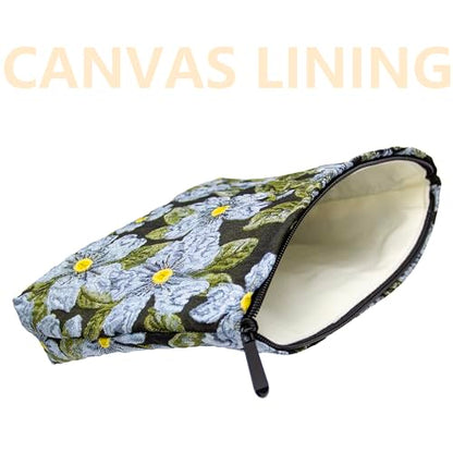 PAZIMIIK Makeup Bag Large Cotton Zipper Pouch for Purse Travel Canvas Make Up Organizer for Women Cosmetic,Brocade Flower Black - color: Brocade Flower Black