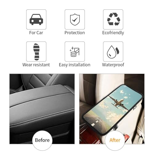 Airplane Printed Auto Center Console Cover, Universal Waterproof Car Armrest Box Pad, Car Interior Accessories,Car Armrest Seat Box Cover Protector for Most Vehicle SUV Truck Car