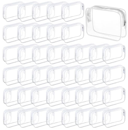 Tergy 50 Packs Clear Cosmetics Bags for Women Men Waterproof Toiletry Bags PVC Makeup Bags Organizer Case with Zipper for Travel Bathroom (50 White) - color: 50 White