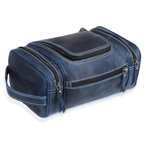 VC VINTAGE COUTURE Leather Toiletry Bag for Men Extra Large Leather Men's Toiletry Bag for Traveling Real Leather Dopp Kit for Men Leather Shaving Bag for Travel - color: BLUE, style: Men's Toiletry Bag