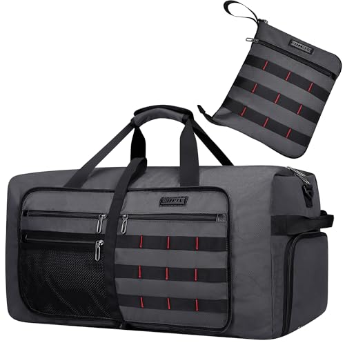 WITZMAN Foldable Duffle Bag for Travel 65L Lightweight Packable Duffel Bag with Shoes Compartment Overnight Bag for Men Women (B697 Silvery Grey) - color: Silvery Grey