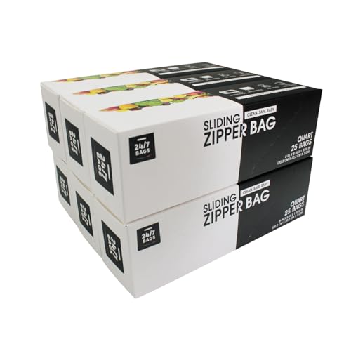 Quart Slider Storage Bags- 150 Count, Featuring Expandable Bottom, Zero BPA, Microwave-Safe(6 boxes of 25) - size: QUART