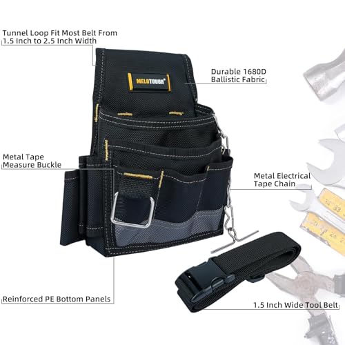 MELOTOUGH Electrician Tool Pouch Tool Belt Pouches Multiple Pockets Tool Organizer for Technician, Maintenance, HVAC - color: Grey, size: Small Electrician Pouch