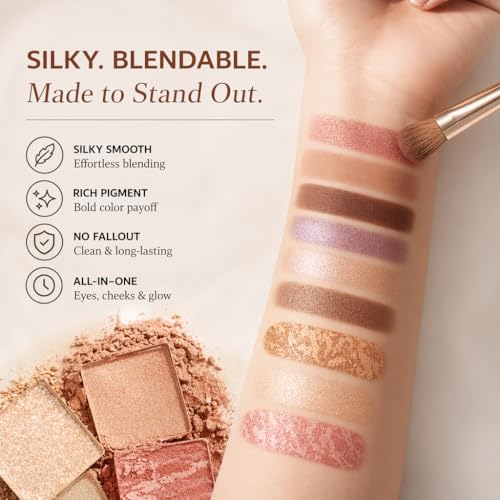 Multifunctional Makeup Palette - 6 Eyeshadows + 3 Face Powders, Neutral Shades, Cruelty-Free, Inspired by Premium Tuscan Palettes (White)