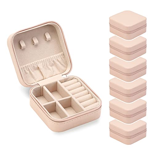 ZPROW Travel Jewelry Case, Mini Portable Jewelry Travel Boxes, Small Jewelry Organizer for Rings, Earrings, Pendants, Watches, Necklaces, Lipsticks Organizer Storage Holder Case (Pink-6packs) - color: A6 - Pink 6 Packs