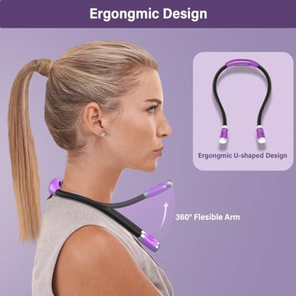 Vekkia Rechargeable LED Neck Reading Light, Book Lights for Reading in Bed, 3 Brightness Levels, Flexible Soft Silicone Arms Comfortable Wear, Long Lasting. Great for Readers, Craft & Knitting - color: Purple