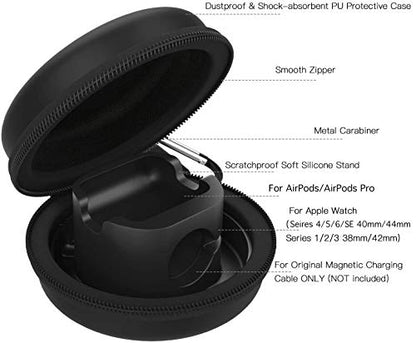 MoKo Storage Box Compatible with Apple Watch Series 11/10/9/8/7/6/5/4/3/2/1/SE3/SE2/SE, Portable Protective Travel Case for AirPods Pro 2/1/AirPods 3/2/1 Charging Case Holder Dock,Black - color: Black