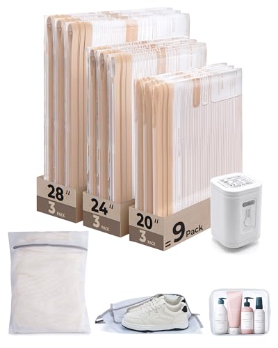 BAGSMART Vacuum Seal Storage Bags for Clothing Travel, 12 Pack Travel Essentials Bundle includes Laundry Bag & Waterproof Shoe Bag & TSA Approved Toiletry Bag, Hand Pump Included - size: 12 Combo Travel