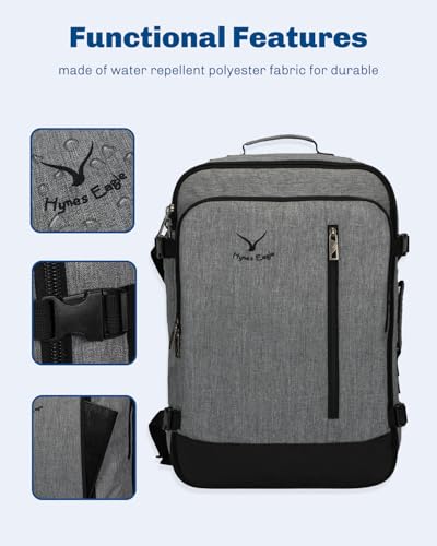 Hynes Eagle Carry on Backpack 38L Large Travel Backpack for Women Flight Approved Weekender Bag Laptop Backpack Men 15 inches Black Grey 2023 - color: Black Grey 2023