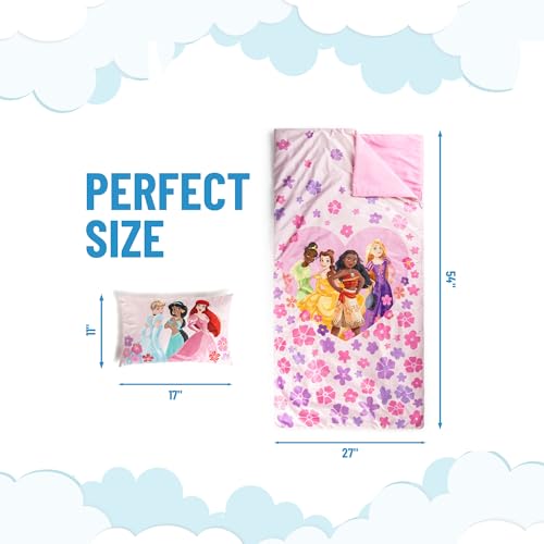 Jay Franco Kids Slumber Bag and Pillow - 54 x 27 Inch Comfy Indoor Sleeping Bag for School and Sleepovers, 2 Piece Set, Pink - Princess - color: Pink - Princess