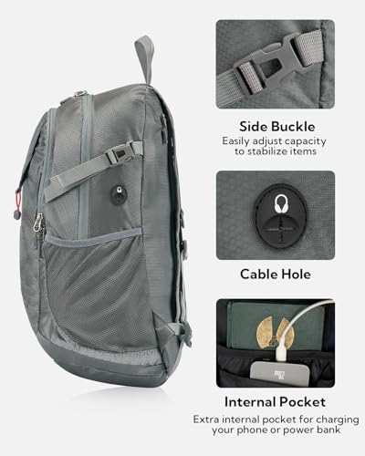 WATERFLY Lightweight Packable Hiking Backpack: 30L Foldable Travel Daypack Ultralight Camping Day Pack for Woman Man Grey - color: Grey