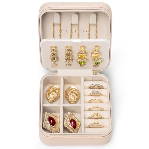 VLANDO Travel Jewelry Case, Small Travel Jewelry Organizer Box for Girls Women - Nude Pink - color: Nude Pink