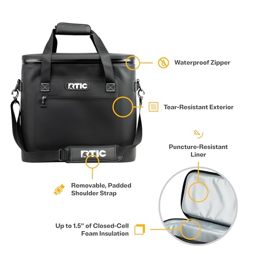 RTIC Ultra-Tough Soft Cooler 50 Can, Insulated Bag Portable Ice Chest Box for Lunch, Beach, Drink, Beverage, Travel, Camping, Picnic, Car, Trips, Floating Cooler Leak-Proof with Zipper - color: Black