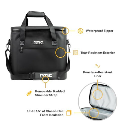 RTIC Ultra-Tough Soft Cooler 50 Can, Insulated Bag Portable Ice Chest Box for Lunch, Beach, Drink, Beverage, Travel, Camping, Picnic, Car, Trips, Floating Cooler Leak-Proof with Zipper - color: Black