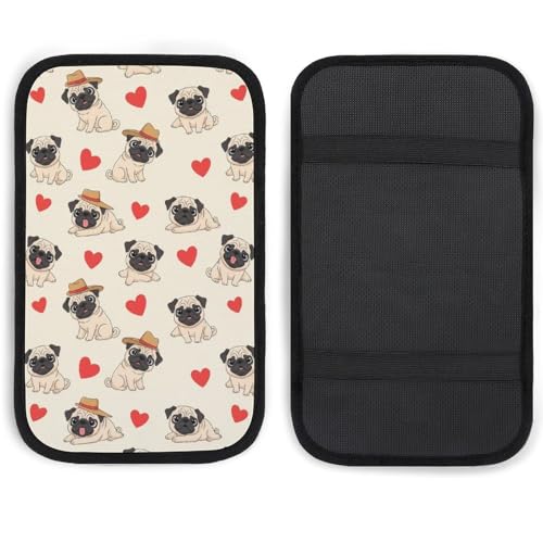 Auto Center Console Cushion Pad Red Love Heart Pug, Waterproof Armrest Box Protection Cover, Comfortable Interior Accessories - color: Picture (80)