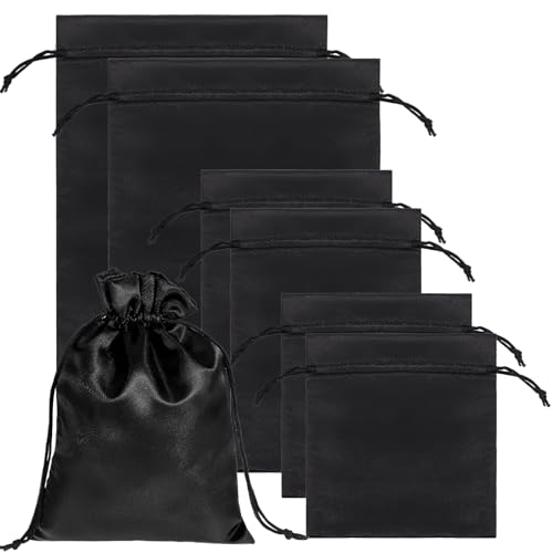 6 Pcs Toy Storage Bags, Quality Satin Silk Drawstring Pouch Adjustable Microfiber Toy Organizer Bags Gift Bag Foldable Ditty Bag for Women Men Toys Underwear Sunglasses Cosmetic (3 Sizes Black) - color: Black