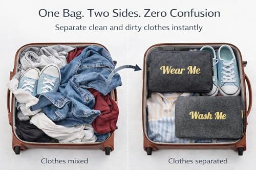 Travel Fanatics Wear Me Wash Me Travel Laundry Bag - 2-Sided Clean and Dirty Clothes Organizer Pouch for Suitcase, Carry-On and Trips - color: Black Cotton