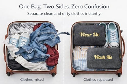 Travel Fanatics Wear Me Wash Me Travel Laundry Bag - 2-Sided Clean and Dirty Clothes Organizer Pouch for Suitcase, Carry-On and Trips - color: Black Cotton