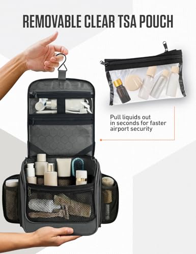 VENTURE 4TH Hanging Travel Toiletry Bag for Women & Men – Large Toiletry Organizer with 18 Compartments, Removable TSA Pouch, Travel Wash Bag for Toiletries, Makeup & Shaving Kit (Shadow Gray) - color: Shadow Gray