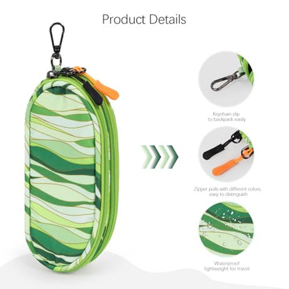 Double Eyeglasses Case Soft Portable Zipper Sunglasses Pouch with Keychain Clip for Men Women - color: Green Wave
