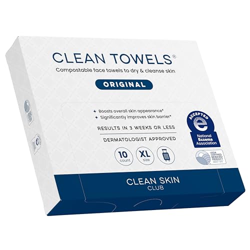 Clean Skin Club Clean Towels XL®, Travel Pack 100% USDA Biobased Disposable Face Towel, Eczema Association Accepted,Dry Wipes, TSA-Approved Travel Essential, 1 Pack, 10 ct Total - size: 1 Count (Pack of 1)