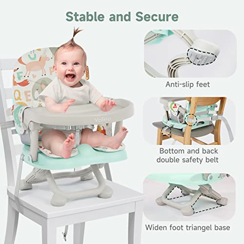 YOLEO Baby High Chair Booster Seat for Dining Table, Foldable High Chairs with Adjustable Heights, Travel Booster Seat with Removable Tray - color: Green, size: With Cushion