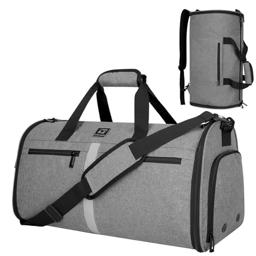 Garment Bags for Travel,50L Carry on Convertible Garment Duffle bag with Shoulder Strap,3 in 1 Hanging Suit Travel Bag with Shoulder Strap - color: Grey