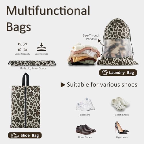U+U 5 Set Packing Cubes for Travel Essentials Ultralight Luggage Packing Organizers with Laundry Bag and Shoe Bag for Vacation, Business Trip and Camping (Leopard) - color: Leopard