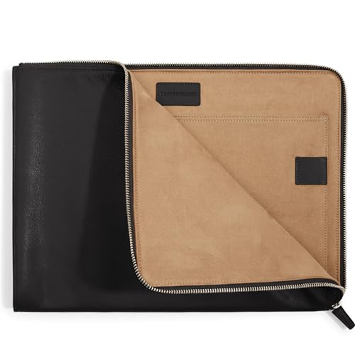 Leatherology Black Onyx Gusseted Document and Laptop Holder – Full Grain Leather Case for 13" & 15" Laptops with Expanding Pocket, Pen Slot & Microsuede Lining - color: Black Onyx