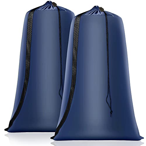 Heavy Duty Laundry Bag 2 Pack XL Nylon Laundry Bags with Straps, Washable Large Dirty Clothes Organizer with Drawstring Closure, Travel Washing Bag Fit a Laundry Hamper or Basket - color: Navy, size: 41" x 28" x 1"