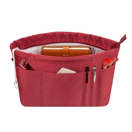 Vercord Purse Insert Organizers for Tote Handbag Bag in Bag with Zipper Liner Bag Organizer for Women 14 pockets - color: Red, size: M