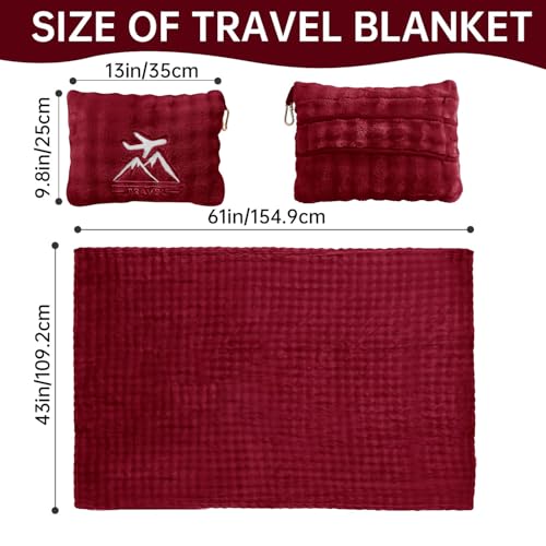 Travel Blanket and Pillow-2-in-1, Ultra-Soft&Compact,Airplane Blanket with Hand Luggage Belt and Backpack Clip,Travelers Accessories Gifts, 61x43 Inches（Burgundy） - color: Burgundy