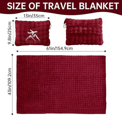 Travel Blanket and Pillow-2-in-1, Ultra-Soft&Compact,Airplane Blanket with Hand Luggage Belt and Backpack Clip,Travelers Accessories Gifts, 61x43 Inches（Burgundy） - color: Burgundy