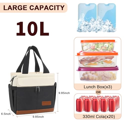 Joymee Large Insulated Lunch Tote Bag for Work Lunch Box Women/Men with Shoulder Strap Reusable Leakproof Large Spacious Lunch Cooler Tote for Women Adult with Bottle Holder and Side Pockets - Black - color: A Black
