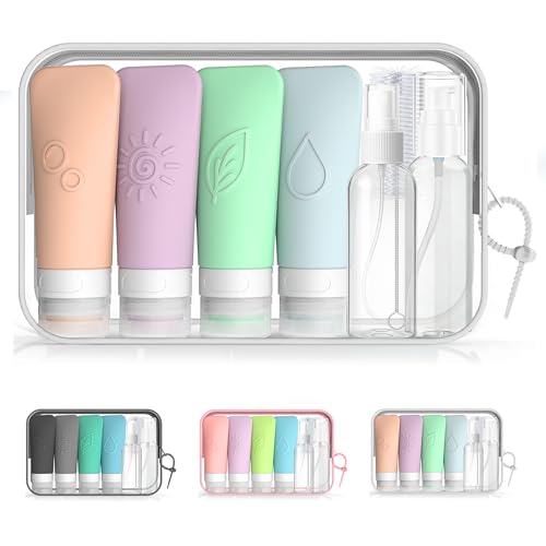 16-Piece Silicone Travel Bottles Set – TSA Approved Leakproof Toiletry Kit with Flat Easy-Squeeze Bottles, Pump & Spray, Waterproof Bag - color: 16C-Green, size: 16
