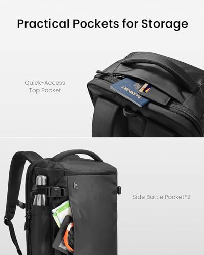 tomtoc Travel Backpack 28L, TSA Friendly Flight Approved Carry-on Luggage, Personal Item Travel Bag, Water-resistant Lightweight Business Rucksack, Durable Bag Fits 16 Inch Laptop - color: Black-ripstop, size: 28L