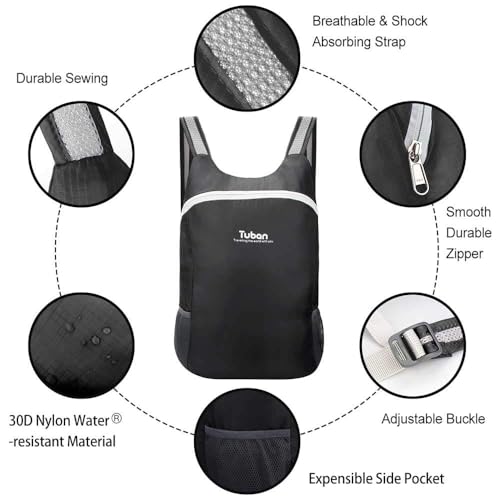 Ultra Lightweight Packable Water Resistant Backpack for Travel Camping Outdoor Hiking Daypack - color: Black