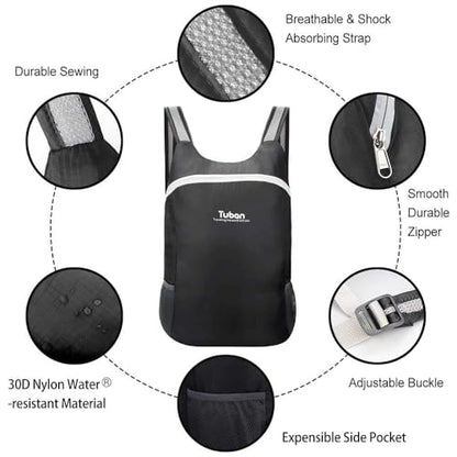 Ultra Lightweight Packable Water Resistant Backpack for Travel Camping Outdoor Hiking Daypack - color: Black