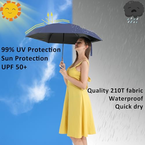BAODINI Travel Essentials Mini Umbrella for Purse With Case Small Compact UV Sun Protection Lightweight Tiny Pocket Manual Open Close Umbrella for Women Kids and Men Fits Purse Backpack - color: F-2 Pack Navy Blue & Black