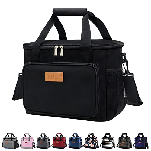 iknoe Insulated Lunch Bag, Foldable 14L Cooler Bag for Men & Women, Leakproof Thermal Design, Great for Office, Picnic, Travel, Lunch Box, Black New - color: Black, size: Large