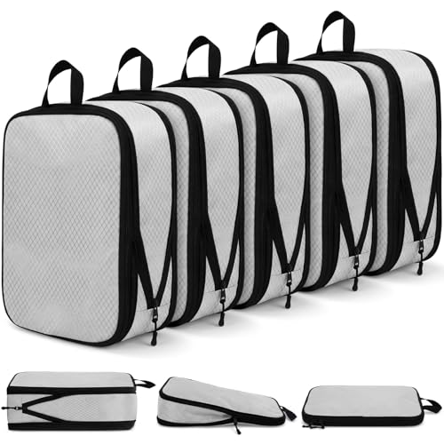 5 Pack Compression Packing Cubes for Travel Space Saving Cubes Luggage Organizer for Suitcase(Gray,M)