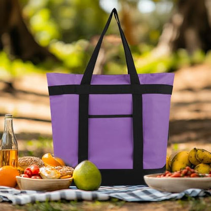 mosago Insulated Grocery Tote Bags, Large Reusable Cooler Bags with Zipper, Leakproof Thermal Shopping Bags for Food Delivery, Beach, Travel, Uber Eats & Picnic, Collapsible Personalized, Purple - color: Purple