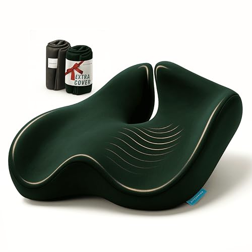 SitCushion Orthopedic Coccyx Cushion for Tailbone Pain Relief, Sciatica and Back Pain – X Large Memory Foam Seat Cushion for Office Chairs, Car – Ergonomic Pillow with Removable Spare Cover (Green) - color: Green & Dark Gray