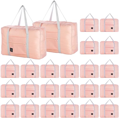 INVODA Travel Bag 24 Packes Carry on Luggage Foldable Duffel Bag Sports Gym Bag Weekender Overnight Bag Water Resistant Nylon Travel Duffel for Men Women (Pink 24PCS) - color: Pink 24