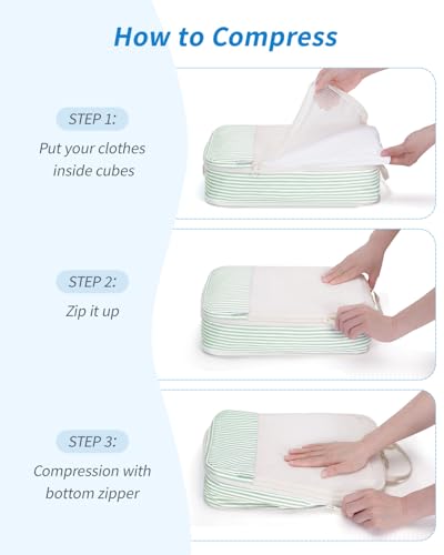 Narwey 6 Set Compression Packing Cubes for Travel Women Men, Travel Cubes for Carry On Suitcase, Durable Compression Luggage Organizer Bags - color: ZY-Stripe Combined