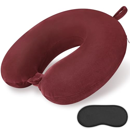 Travel Neck Pillow Memory Foam U Shape Neck Pillow for Travel Pillow Comfortable Head Neck Support Airplane Pillow for Traveling Car Home Office Travel Neck Flight Pillow - color: Dark Red