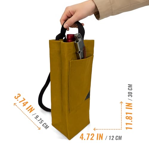 Under NY Sky Wine Tote Bag, Portable Canvas Carrier w/Shoulder Strap, Lightweight, Wine Gift for Travel & Picnic - Single Bottle - Mustard (Wine Bag 1 Slot Mustard) - color: Wine Bag 1 Slot Mustard