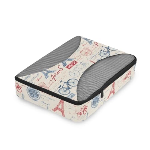 Vintage French Pattern Compression Packing Cubes for Travel Luggage Suitcase Packing Organizers Bags Carry On Lightweight 4 Set