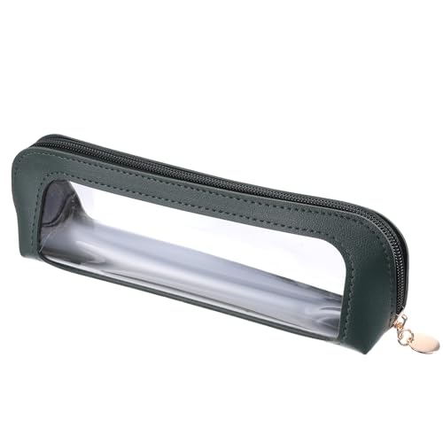 Psyqtsuary Small Clear Makeup Bag, PU Leather Travel Makeup Brush Pouch Portable Transparent Waterproof Cosmetic Organizer Pouch with Zipper for Women Home Travel Office Cosmetic Storage (Dark Green) - color: Dark Green