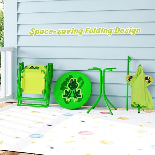 HONEY JOY Kids Picnic Table, Animal Themed Toddler Outdoor Table and Chair Set, 2 Folding Chairs & Removable Umbrella, Children Outdoor Furniture for Backyard Patio Garden (Light Green Frog) - color: Light Green Frog